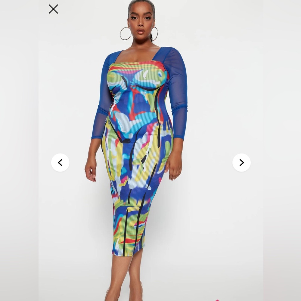 Fashion Nova Colorful Abstract Print Midi Dress